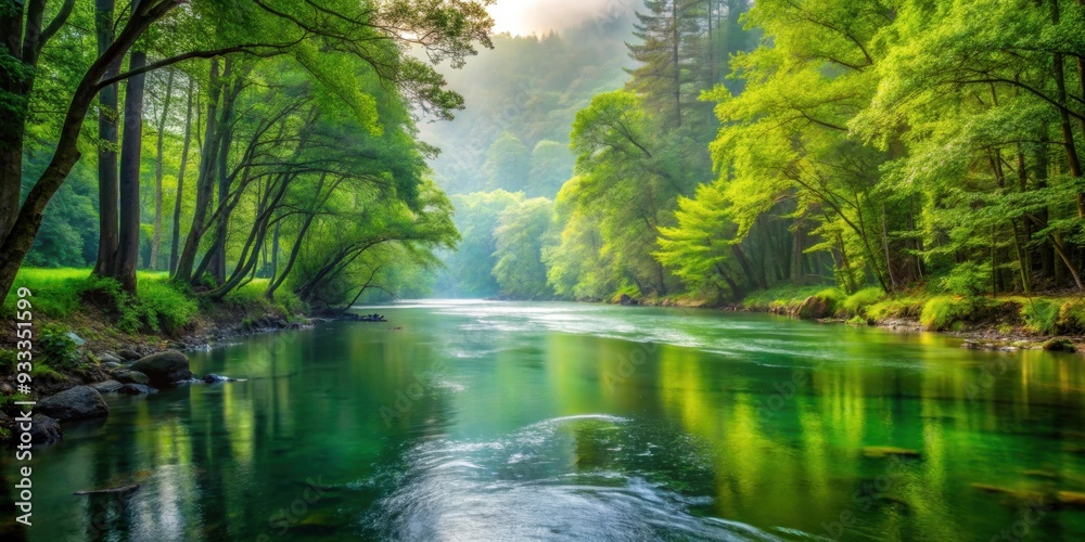Serene river flowing through dense forest , wilderness, nature, stream, trees, tranquil, picturesque, scenic, lush