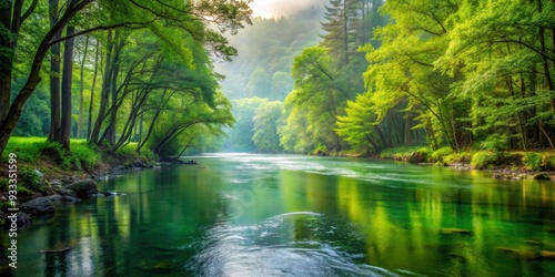 Serene river flowing through dense forest , wilderness, nature, stream, trees, tranquil, picturesque, scenic, lush