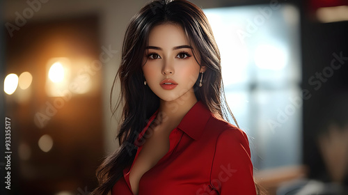 Beautiful woman with long b...