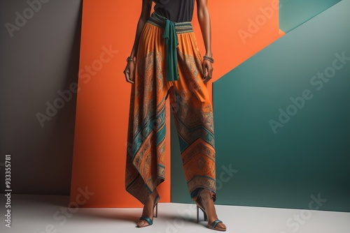 cropped shot of african american woman in stylish clothes standing near color wall. generative ai