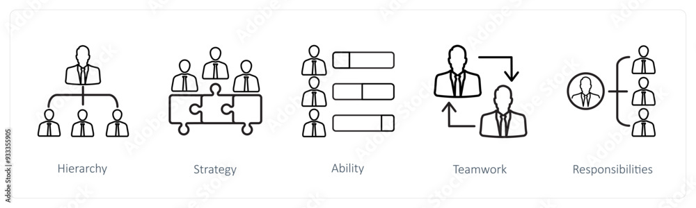 A set of 5 human resource icons such as hierarchy, strategy, ability A set of 5 human resource icons such as hierarchy, strategy, ability