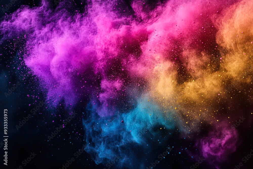Colored powder explosion Abstract closeup dust on backdrop Colorful explode Colored powder explosion Abstract closeup dust on backdrop Colorful explode