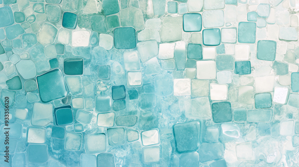 A blue and white mosaic pattern with many small squares A blue and white mosaic pattern with many small squares