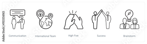 A set of 5 business icons such as communication, international team