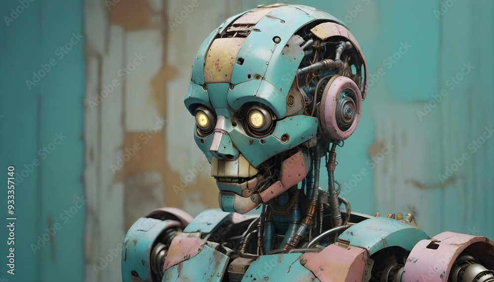 Fototapeta premium Retro-style dystopian humanoid robot with expressive face