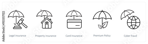 A set of 5 insurance icons such as legal insurance, property insurance