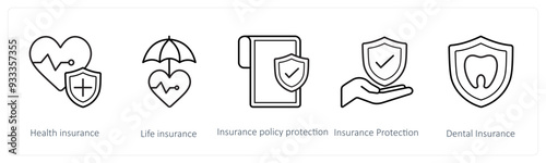 A set of 5 insurance icons such as health insurance, life insurance