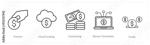A set of 5 crowdfunding and donation icons such as finance, cloud funding