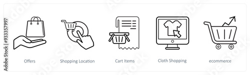 A set of 5 ecommerce and shopping icons such as offers, shopping location