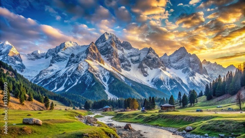 Beautiful mountains landscape of Sonamarg, Jammu and Kashmir state with snow