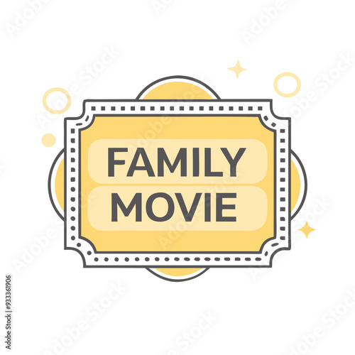 Family Movie Ticket Icon Illustration, Minimalist Design, Yellow and Orange Tones, Entertainment Concept