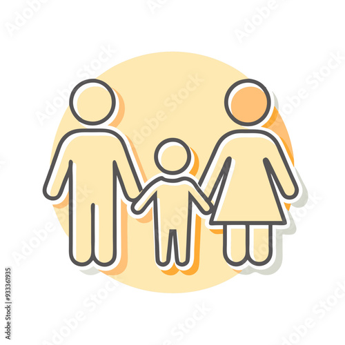 Family Holding Hands Icon Illustration, Simple Design, Warm Colors, Togetherness Concept