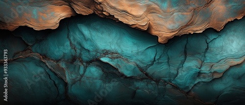 Abstract composition with blue and brown earthy tones, resembling geological layers.