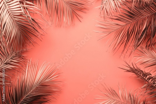 Palm Leaves Frame on Coral Background