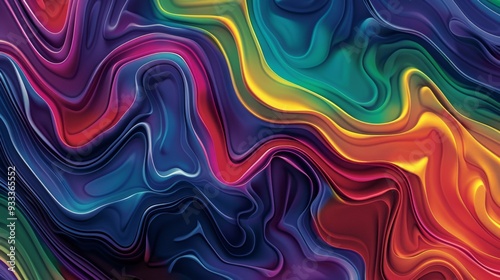 Abstract, vibrant pattern with flowing, wave-like shapes. The colors are intense and psychedelic