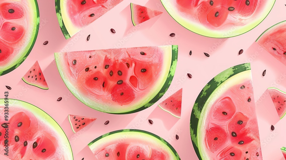 flat vector style, a pattern of slices of watermelon on a pink background flat vector style, a pattern of slices of watermelon on a pink background