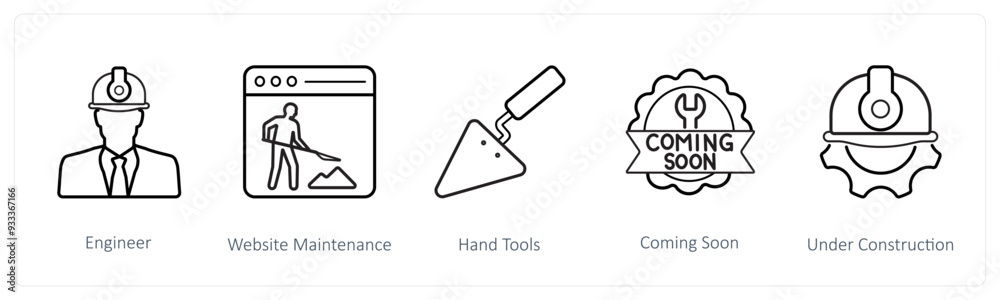 Fototapeta premium A set of 5 under maintenance icons such as engineer, website maintenance 