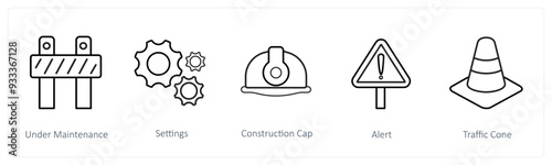 A set of 5 under maintenance icons such as under maintenance, settings