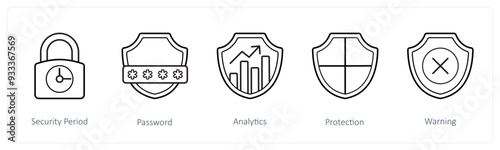 A set of 5 security icons such as security period, password