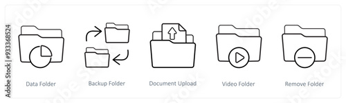 A set of 5 folder icons such as data folder, backup folder