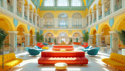 Bohemian Hotel Lobby Eclectic and Vibrant high detail