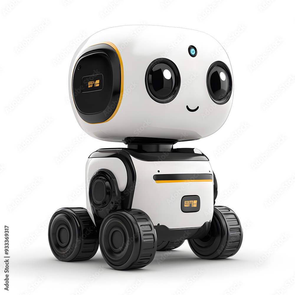 3D Small cute robot for delivery isolated on white background. The future of automated delivery 3D Small cute robot for delivery isolated on white background. The future of automated delivery
