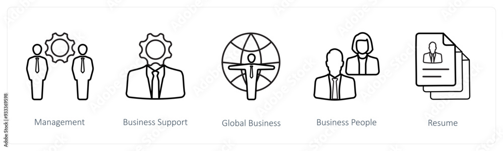A set of 5 human resource icons such as management, human resource support A set of 5 human resource icons such as management, human resource support
