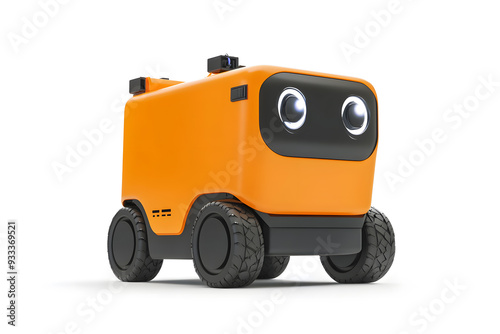 3D Small cute robot for delivery isolated on white background. The future of automated delivery