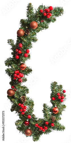 [Transparent Background PNG]Christmas Garland with Red Berries and Ornaments