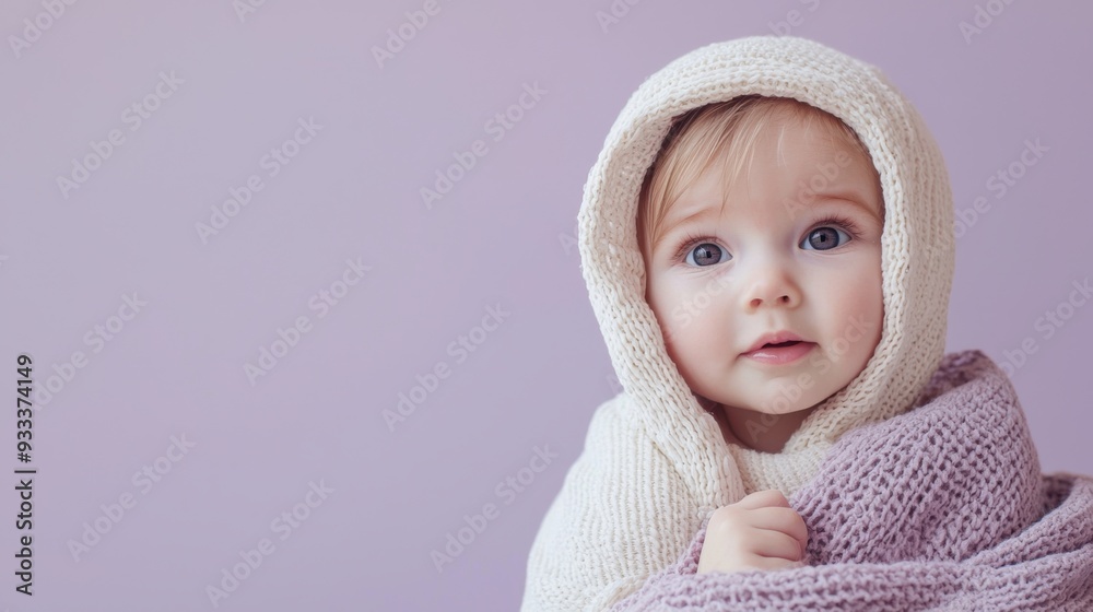 Gentle Care for Baby, A serene infant with velvety skin nestled in a warm blanket, surrounded by a soothing pale lavender backdrop, inviting tranquility and comfort. Gentle Care for Baby, A serene infant with velvety skin nestled in a warm blanket, surrounded by a soothing pale lavender backdrop, inviting tranquility and comfort.