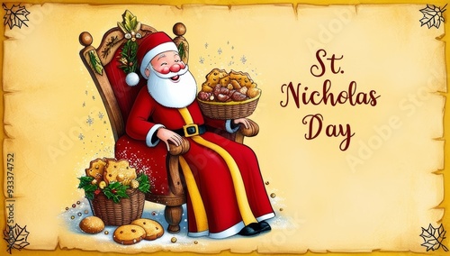 A whimsical illustration of St Nicholas Day set against