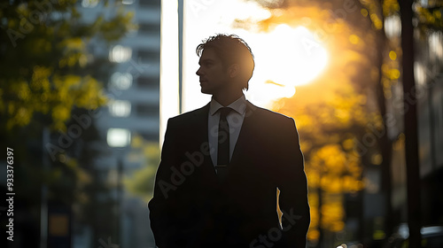 Silhouetted businessman sta...