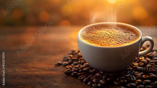 Steaming cup of coffee with...