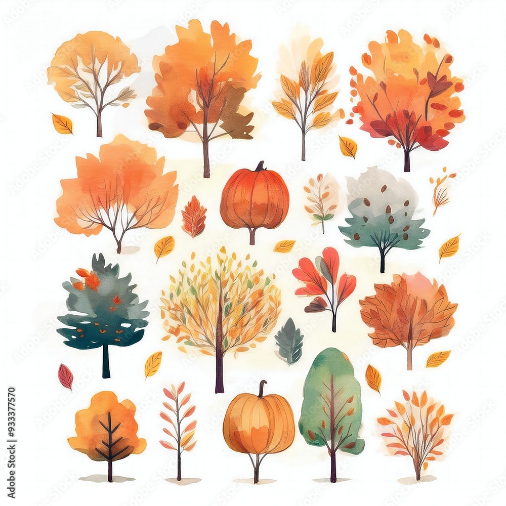 Fototapeta premium Watercolor style cliparts on the theme of autumn