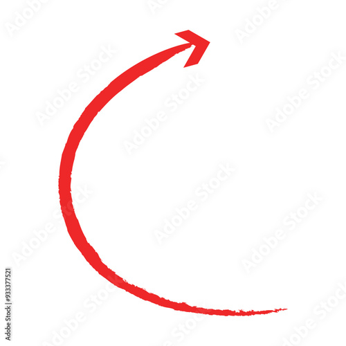 long arrow. Semi circle arrow. Vector illustration. Semicircular curved thin long arrow. Eps 10.