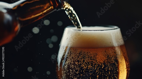 Wallpaper Mural Close-Up of Beer Being Poured from a Dark Brown Bottle into a Glass. Fresh, Light Beer with Steamed-Up Glass. Lager Beer Foaming and Pouring Torontodigital.ca