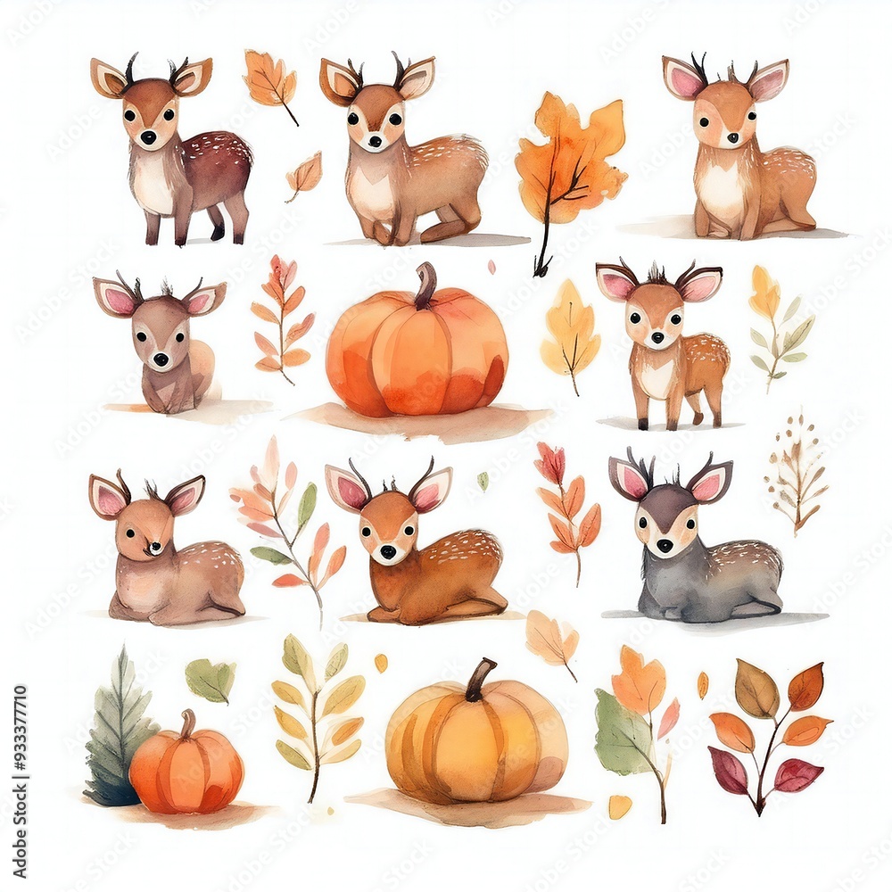 Obraz premium Watercolor style cliparts on the theme of autumn