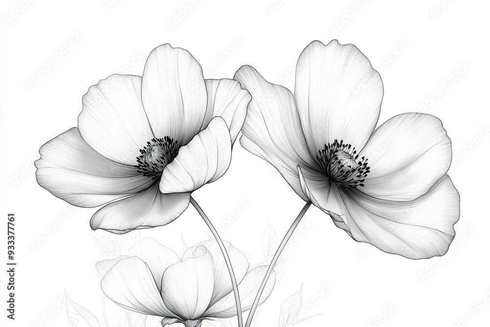Fototapeta premium simple flowers line art isolated on white background