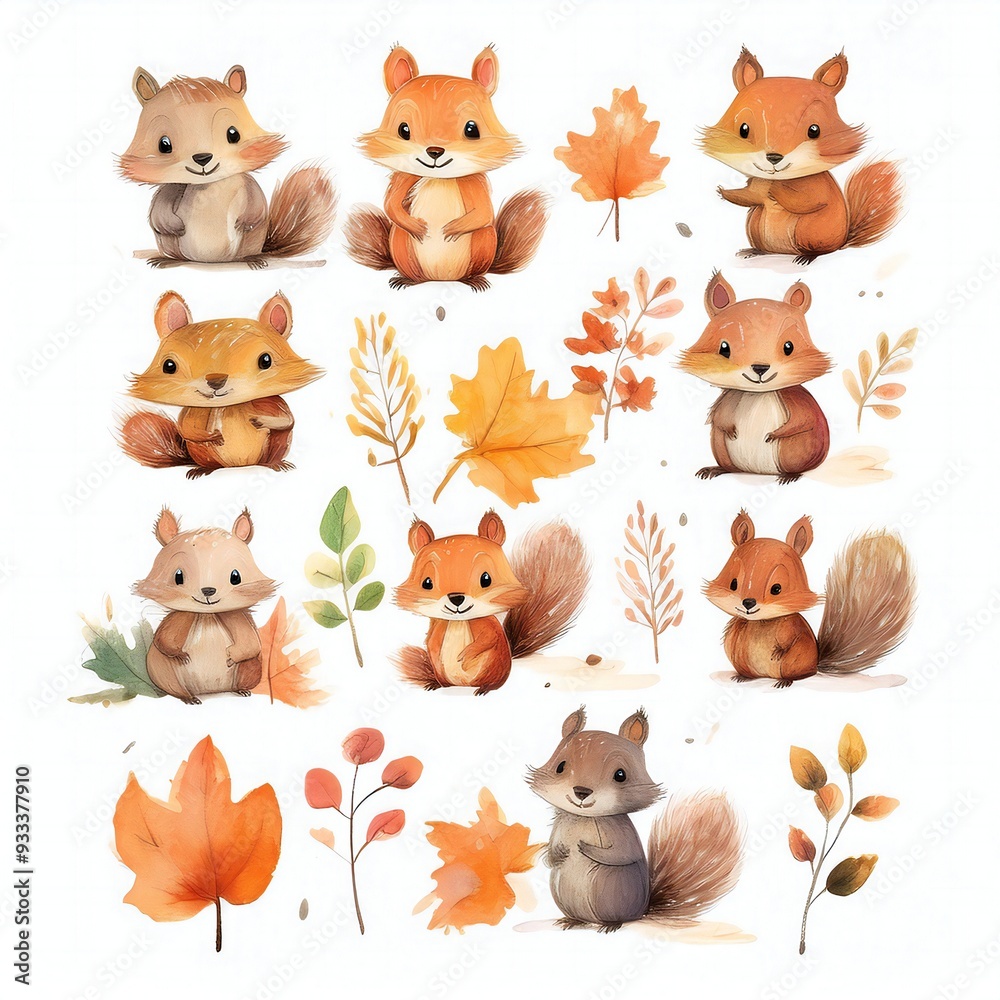 Naklejka premium Watercolor style cliparts on the theme of autumn