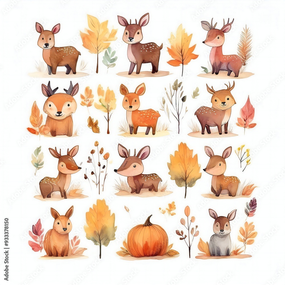 Naklejka premium Watercolor style cliparts on the theme of autumn