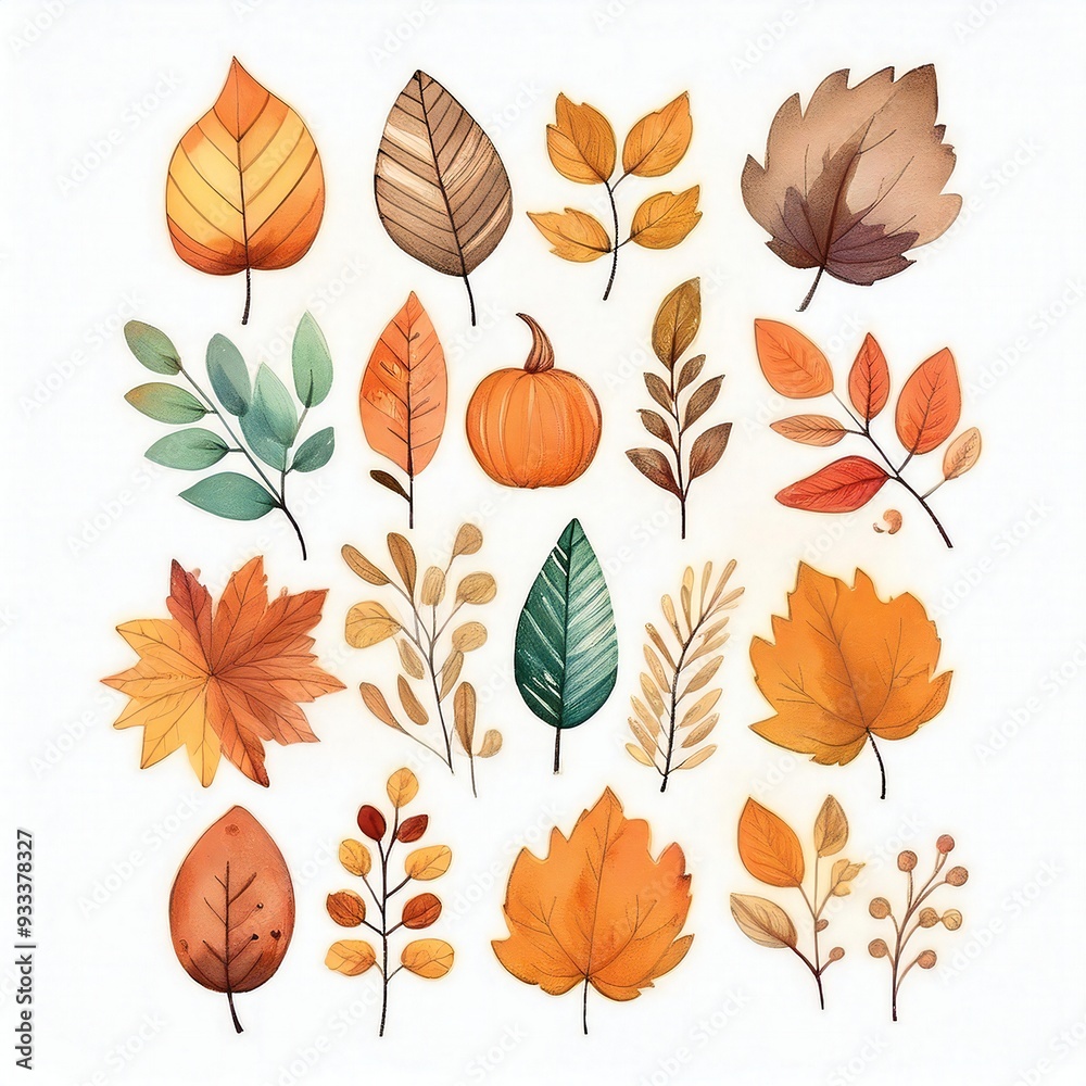 Watercolor style cliparts on the theme of autumn Watercolor style cliparts on the theme of autumn