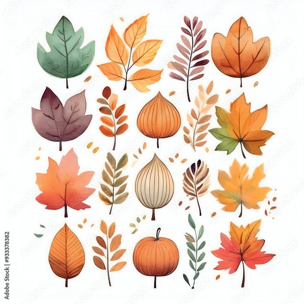 Obraz premium Watercolor style cliparts on the theme of autumn
