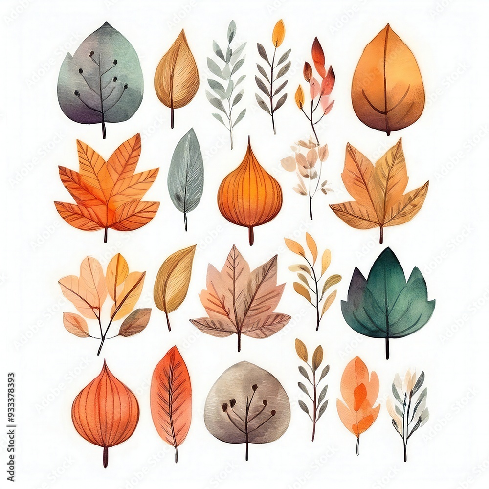 Obraz premium Watercolor style cliparts on the theme of autumn
