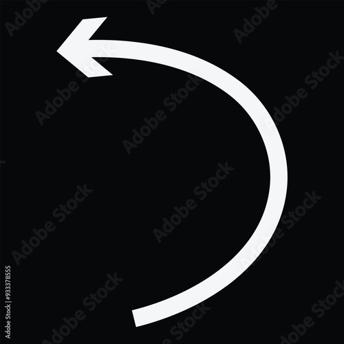 long arrow. Semi circle arrow. Vector illustration. Semicircular curved thin long arrow. Eps 10.