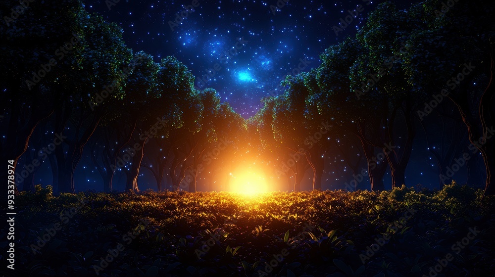 Enchanted Moonlit Forest Clearing with Rising Spirits - Spooky Halloween Background with Copy Space for Text, Selective Focus, Ultra HD Enchanted Moonlit Forest Clearing with Rising Spirits - Spooky Halloween Background with Copy Space for Text, Selective Focus, Ultra HD