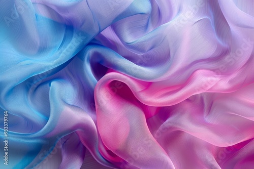 Abstract texture of blue, purple, and pink sheer fabric. AI generated images.