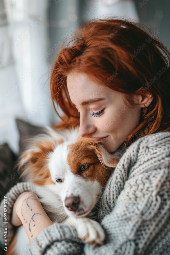 A woman cradling a dog in her arms, conveying affection and comfort A woman cradling a dog in her arms, conveying affection and comfort