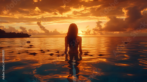 Woman standing in the ocean...