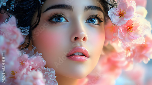 Woman with blue eyes surrou...