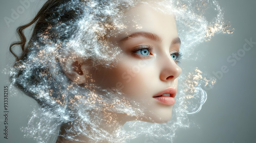 Woman's face with glowing e...